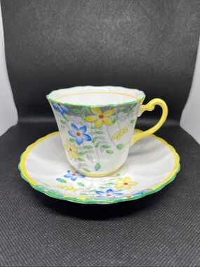 ColcLough Longton England Bone China Royal Vale Floral Teacup & Saucer
